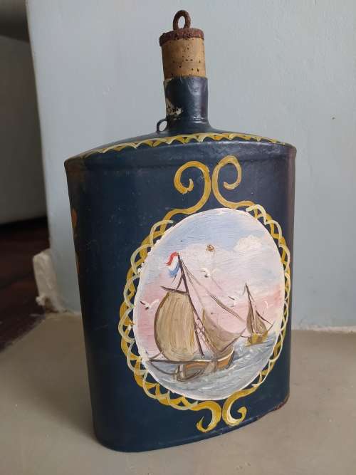 STUNNING! Enamel military water bottle with trench art?